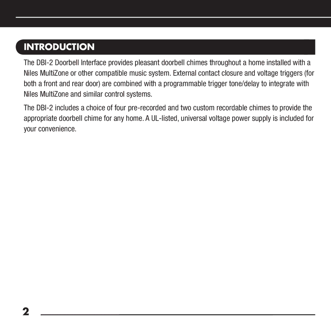 Niles Audio DBI-2 manual Introduction 