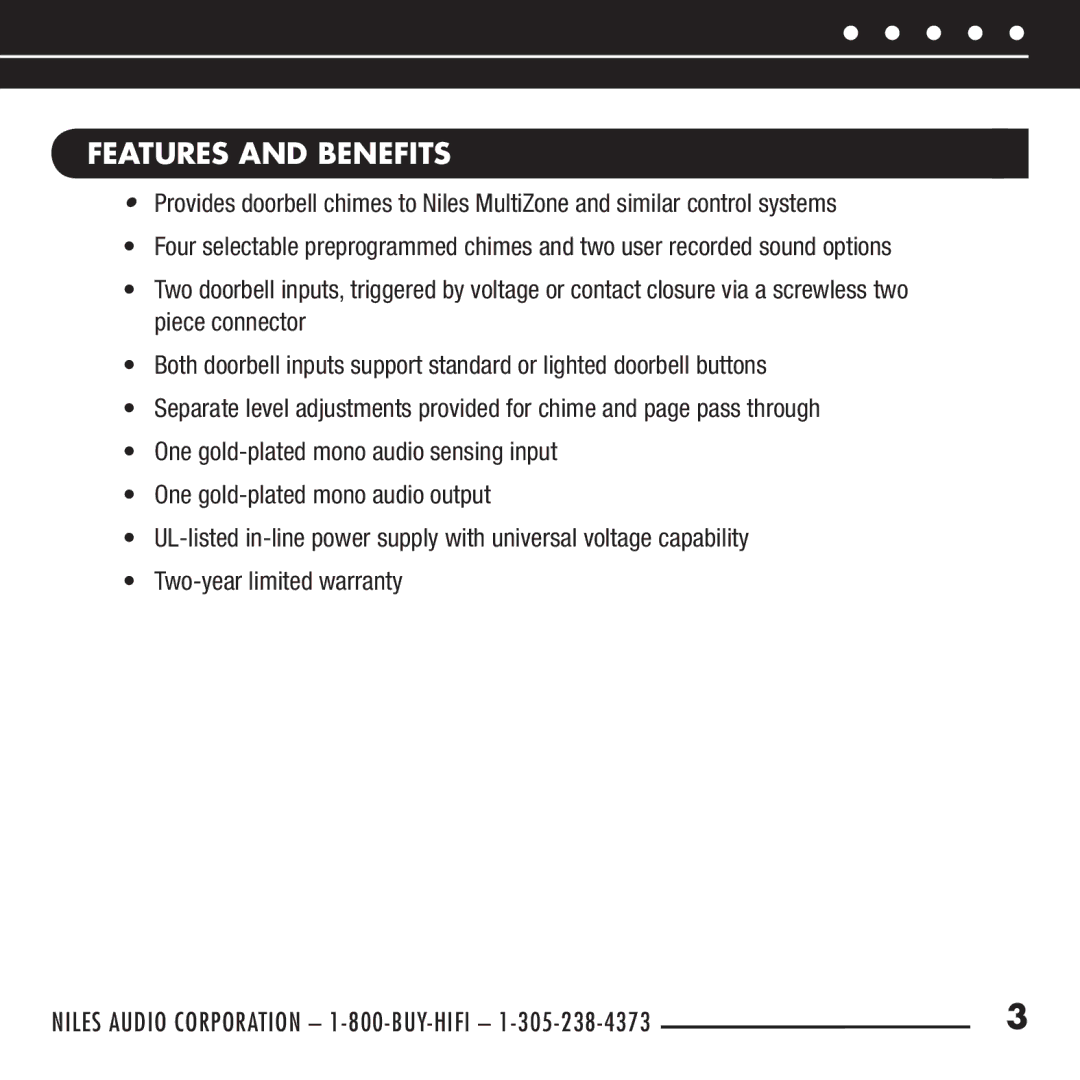 Niles Audio DBI-2 manual Features and benefits 