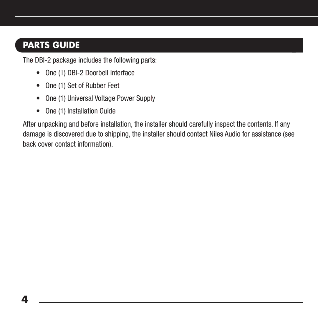 Niles Audio DBI-2 manual Parts guide 