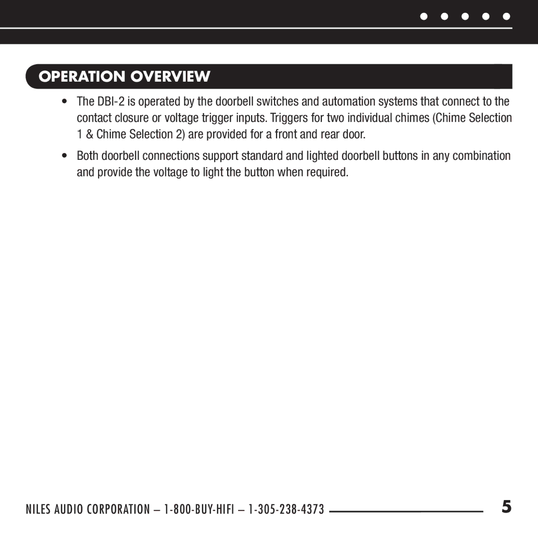 Niles Audio DBI-2 manual Operation Overview 