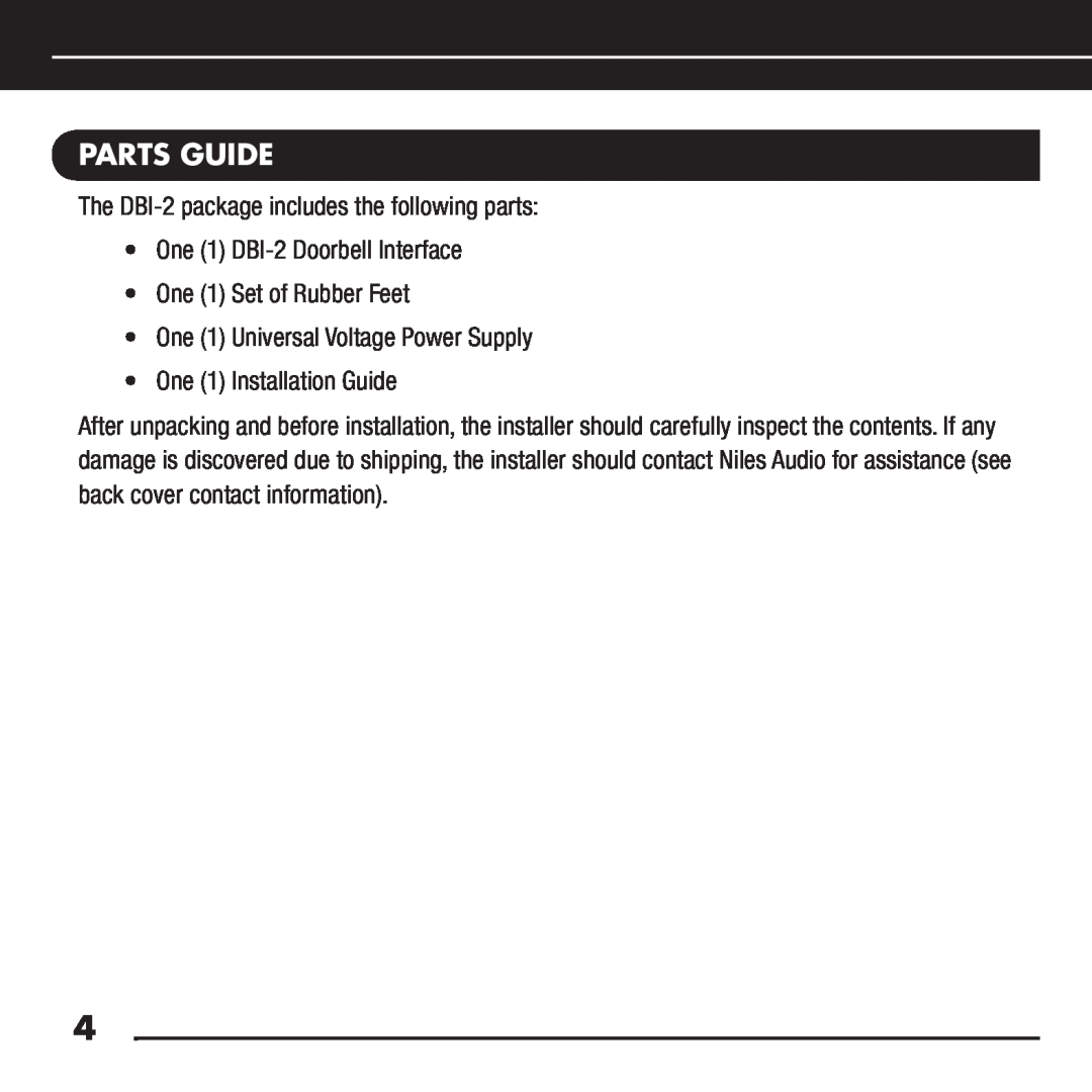 Niles Audio DBI-2 manual Parts guide 