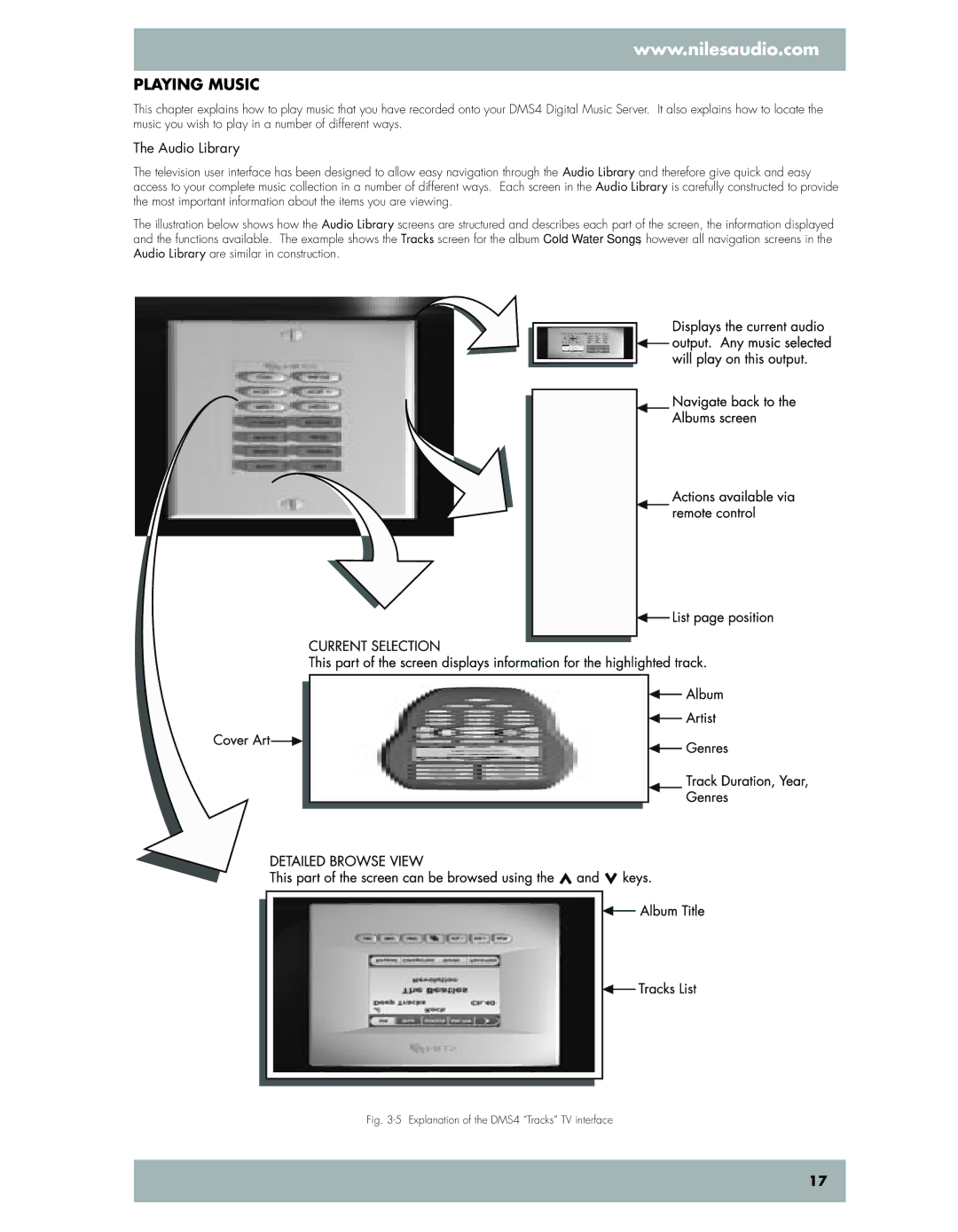 Niles Audio manual Playing music, Explanation of the DMS4 Tracks TV interface 