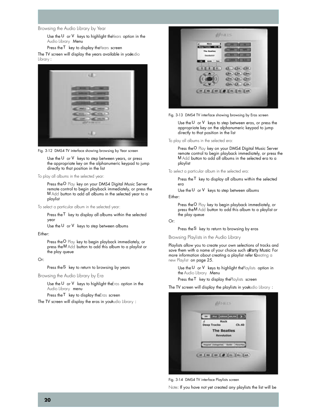 Niles Audio DMS4 manual Browsing the Audio Library by Year, Browsing the Audio Library by Era 