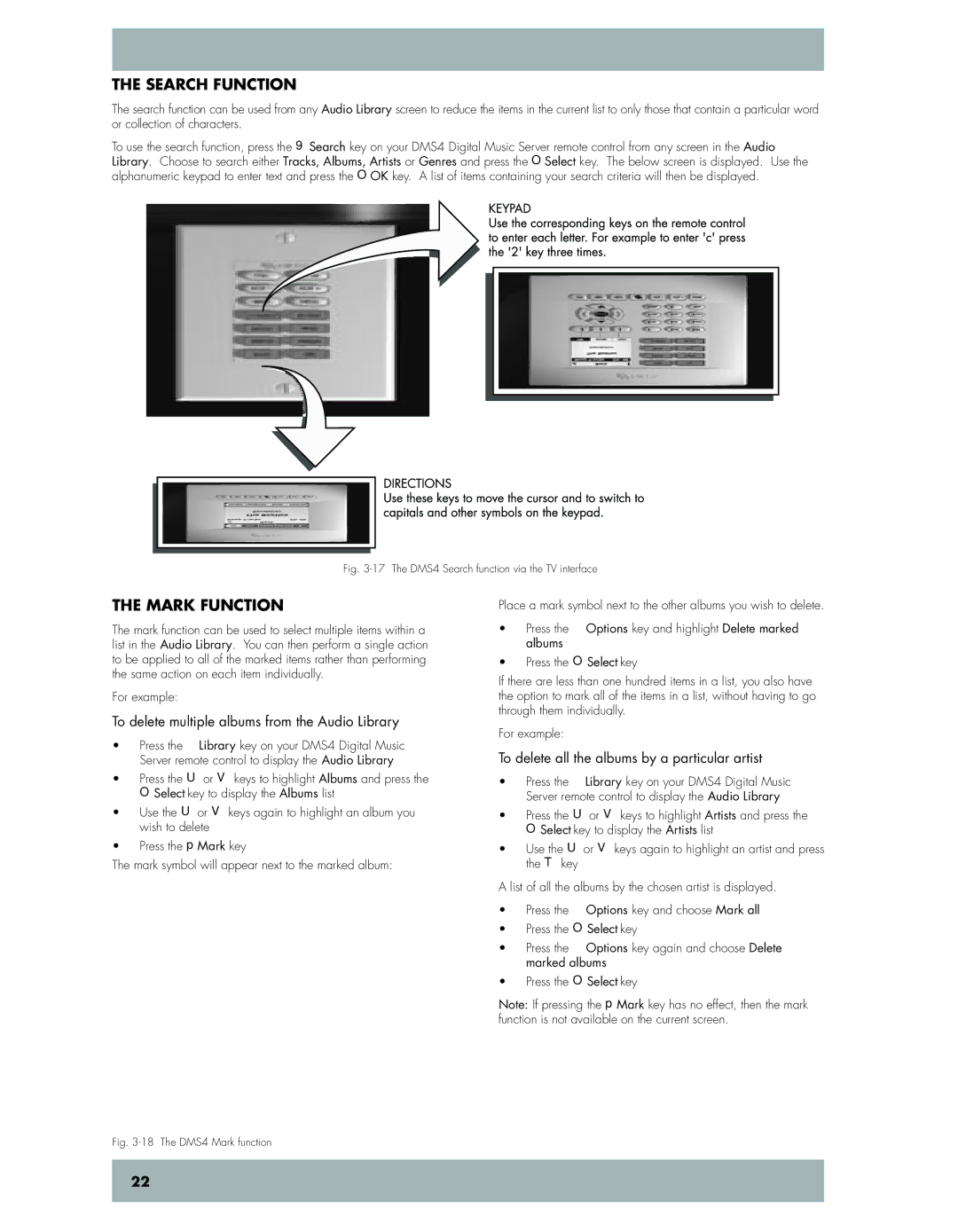 Niles Audio DMS4 manual Search function, Mark function, To delete multiple albums from the Audio Library 