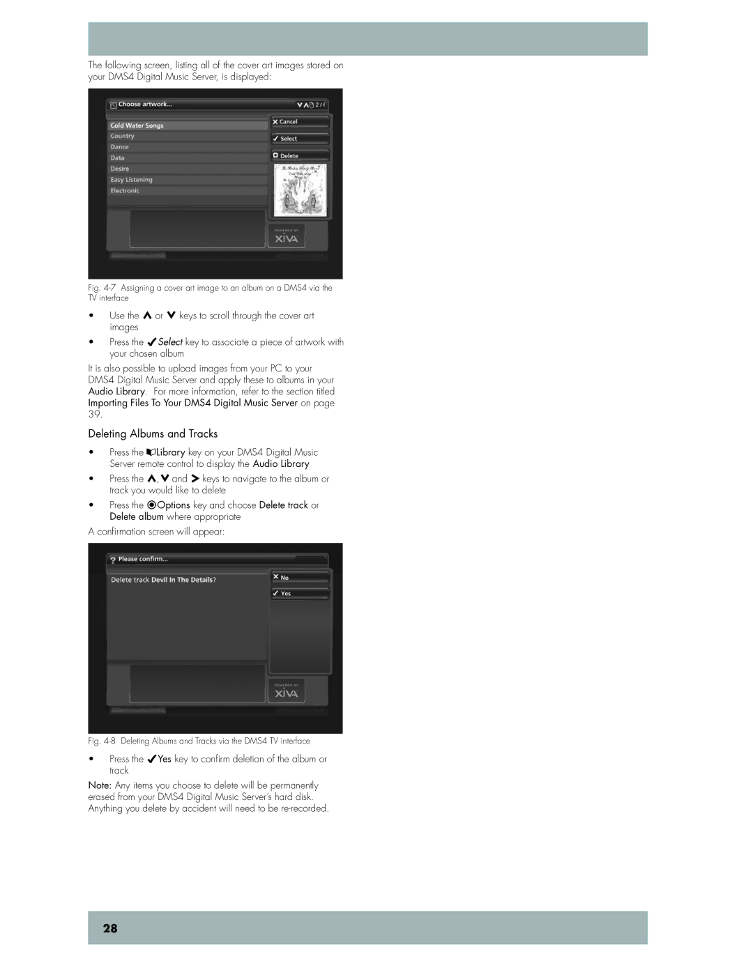 Niles Audio manual Deleting Albums and Tracks via the DMS4 TV interface 