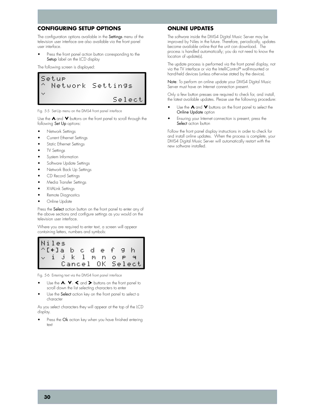 Niles Audio DMS4 manual Configuring Setup Options, Online Updates 