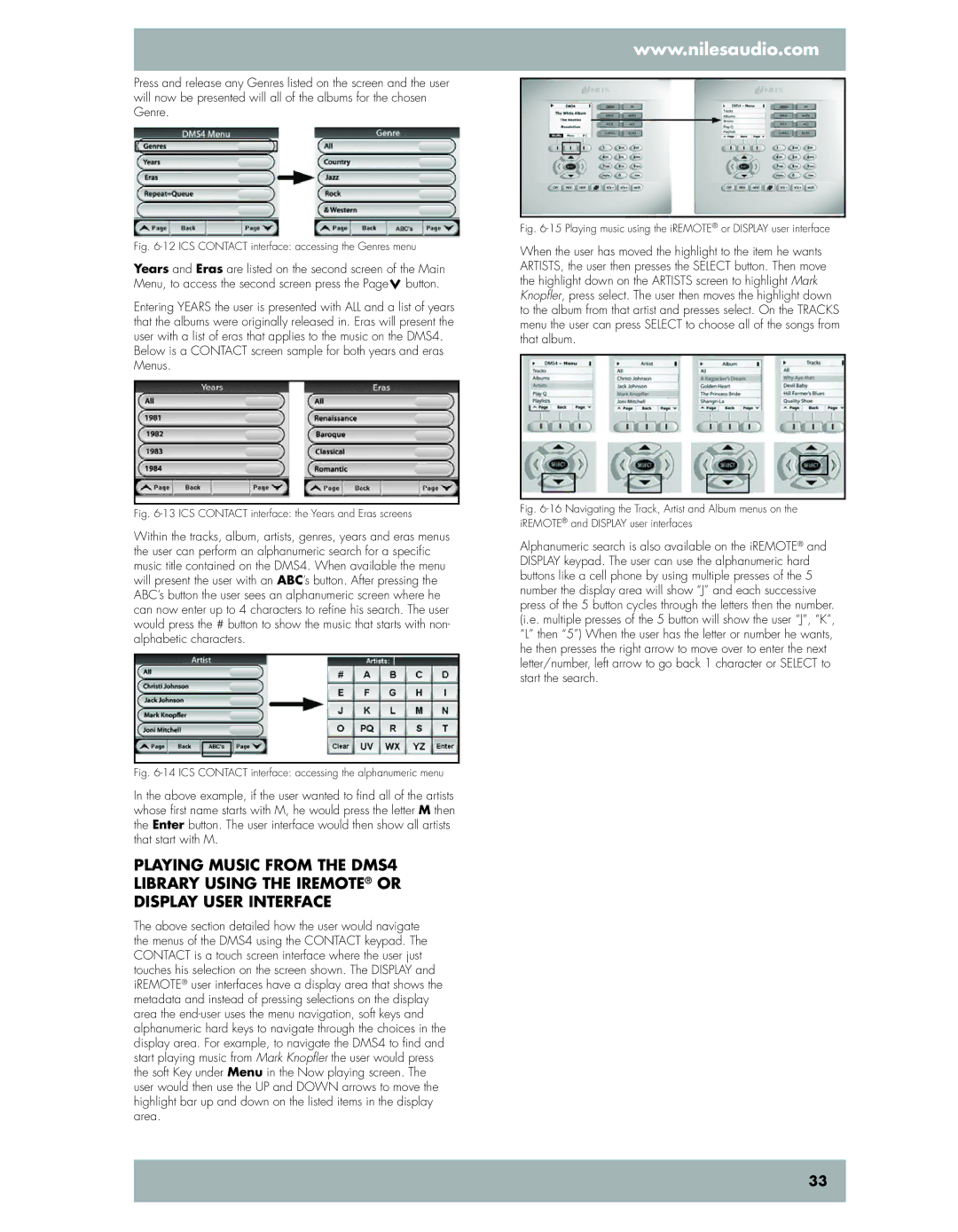 Niles Audio DMS4 manual ICS Contact interface the Years and Eras screens 