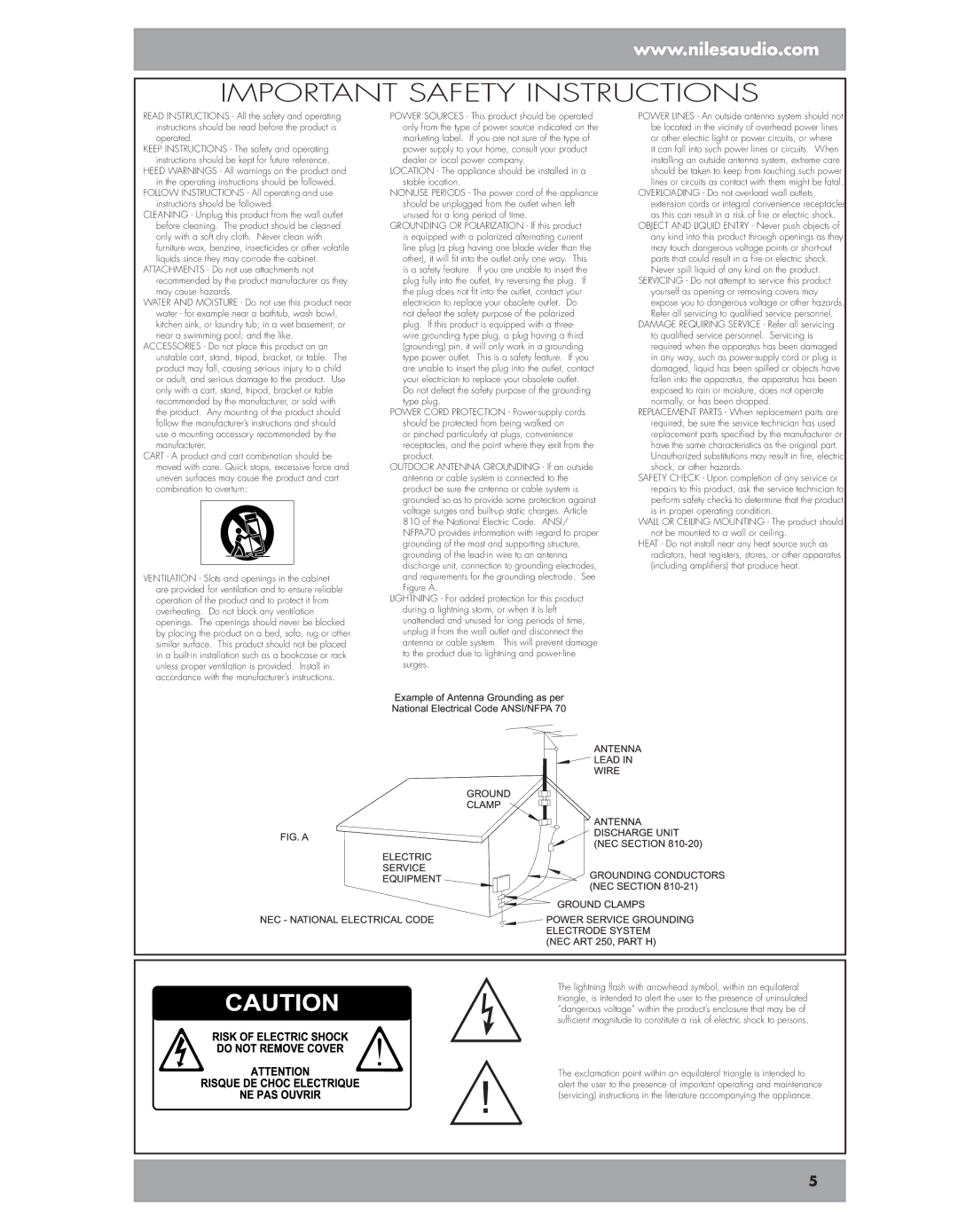 Niles Audio DMS4 manual Important Safety Instructions 