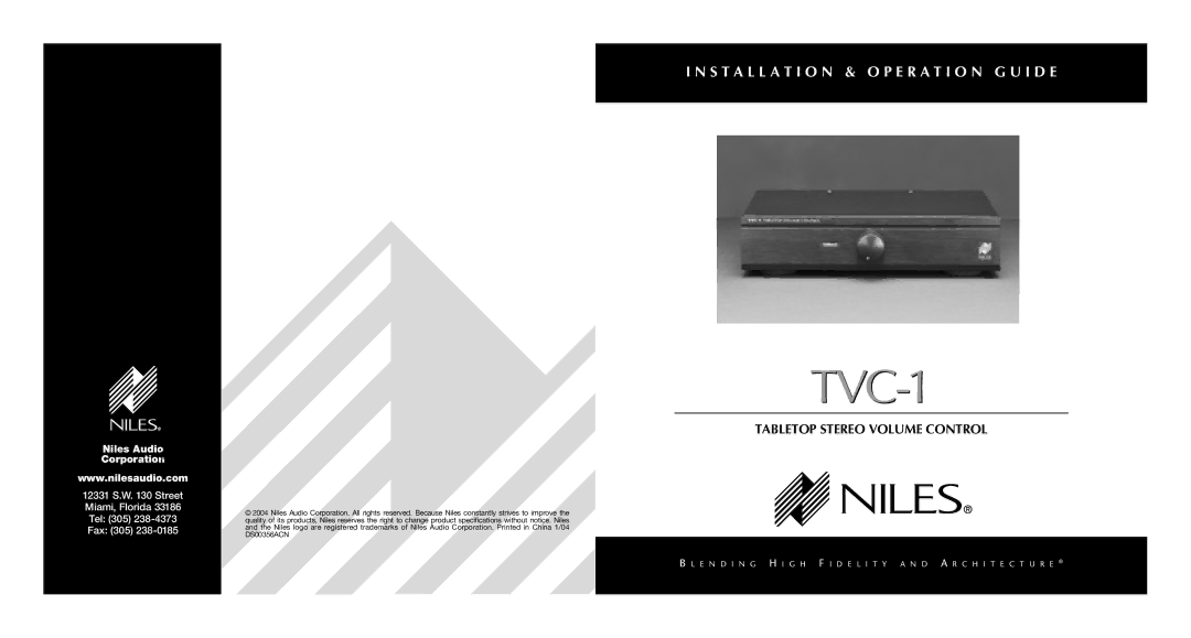 Niles Audio DS00356ACN specifications TVC-1 