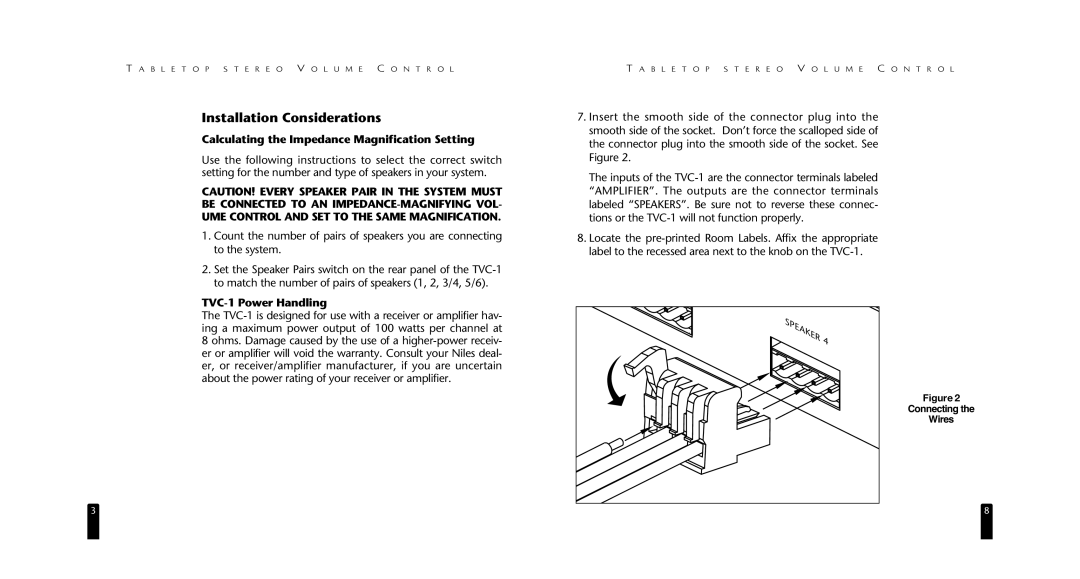 Niles Audio DS00356ACN Installation Considerations, Calculating the Impedance Magnification Setting, TVC-1 Power Handling 