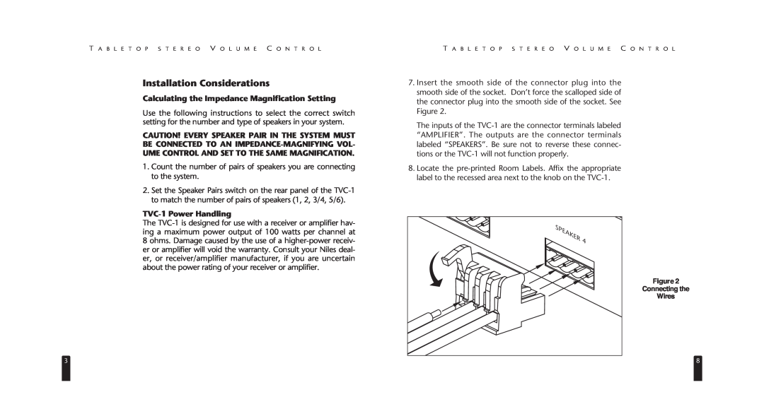 Niles Audio DS00356ACN Installation Considerations, Calculating the Impedance Magnification Setting, TVC-1Power Handling 