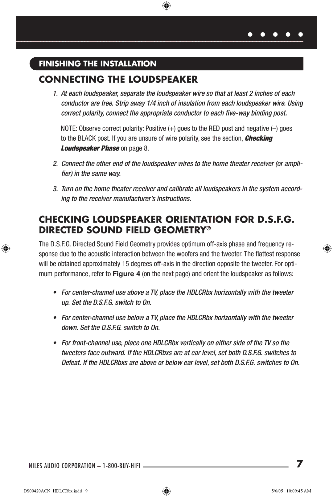 Niles Audio DS00420ACN manual Connecting the Loudspeaker, Finishing the Installation 