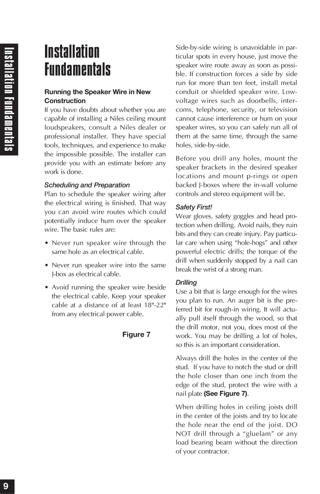 Niles Audio DS6.7, DS6.5, DS6.3 manual Installation Fundamentals, Running the Speaker Wire in New Construction 