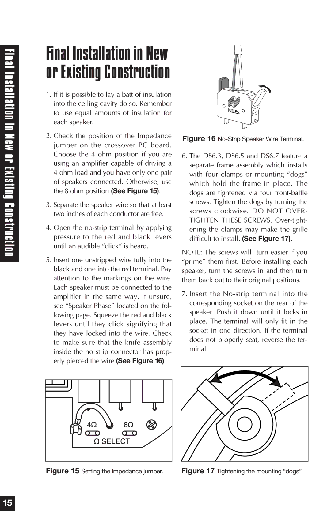 Niles Audio DS6.7, DS6.5, DS6.3 manual Final Installation in New or Existing Construction 