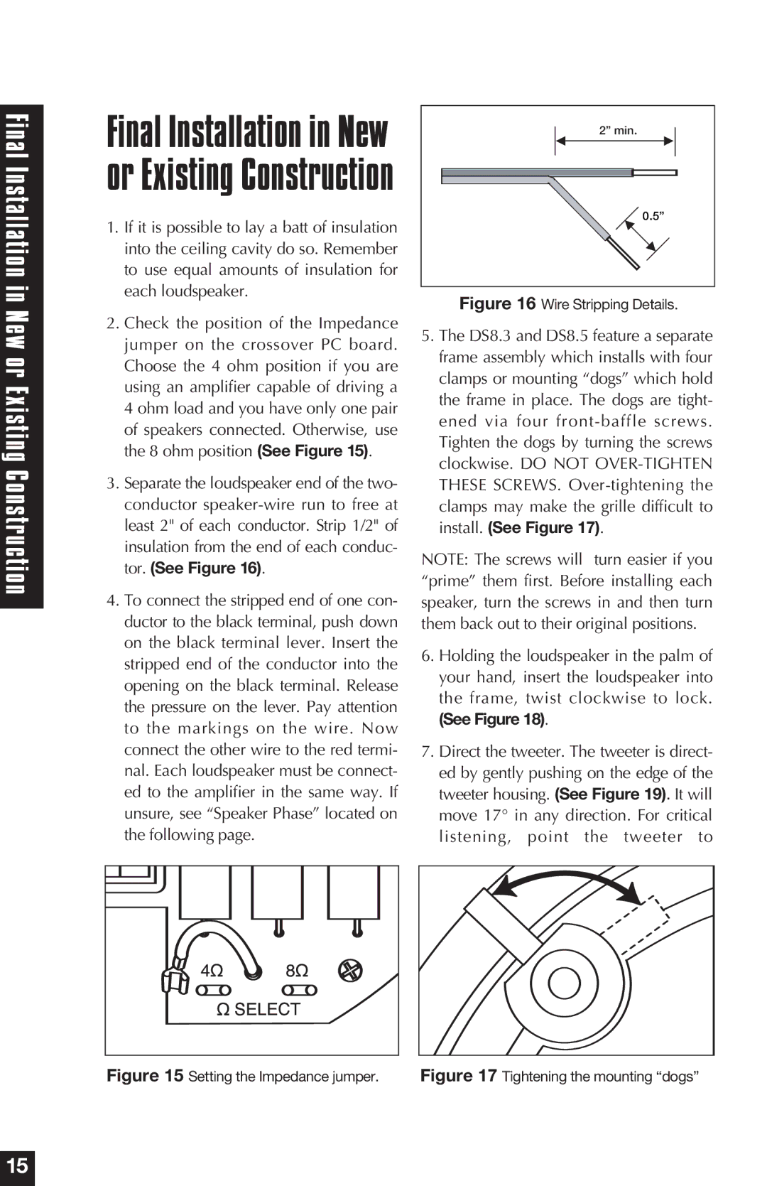 Niles Audio DS8..5, DS8.3 manual Final Installation in New or Existing Construction, See Figure 