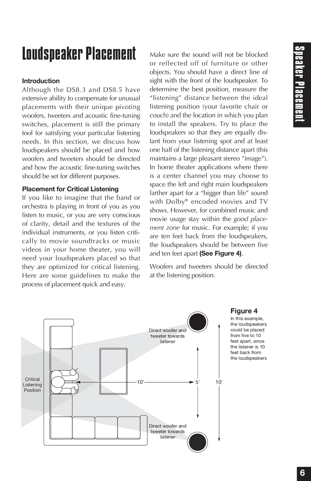 Niles Audio DS8.3, DS8..5 manual Introduction, Placement for Critical Listening 