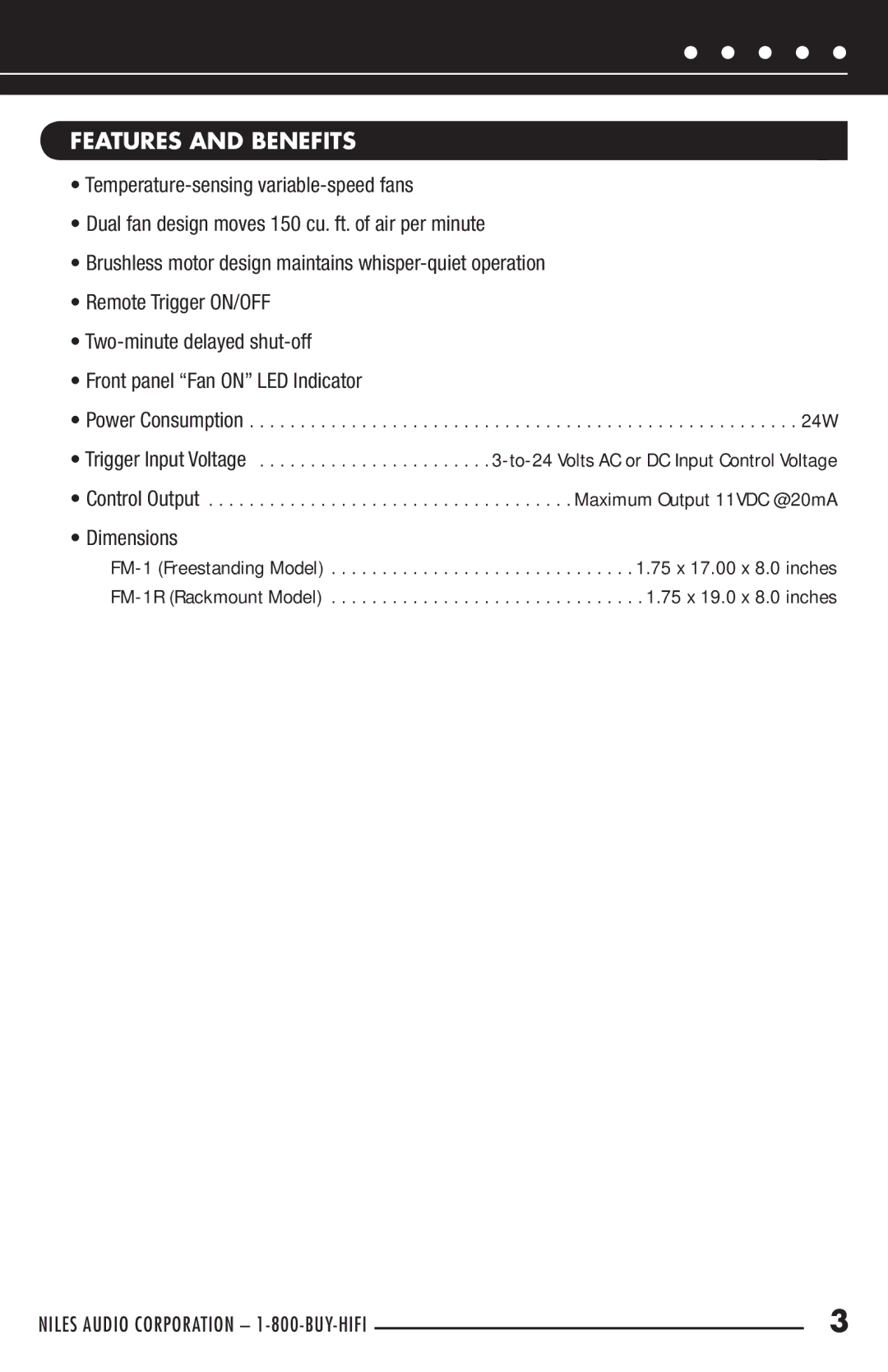 Niles Audio FM-1R manual Features and Benefits 