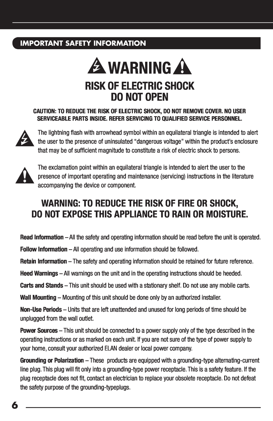 Niles Audio FM-1R manual Risk of electric shock Do not open, Warning To reduce the risk of fire or shock 