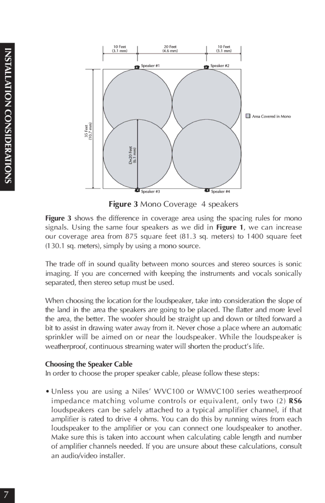 Niles Audio CORAL RS6, GRANITE RS6, SANDSTONE RS6 manual Installation Considerations, Choosing the Speaker Cable 