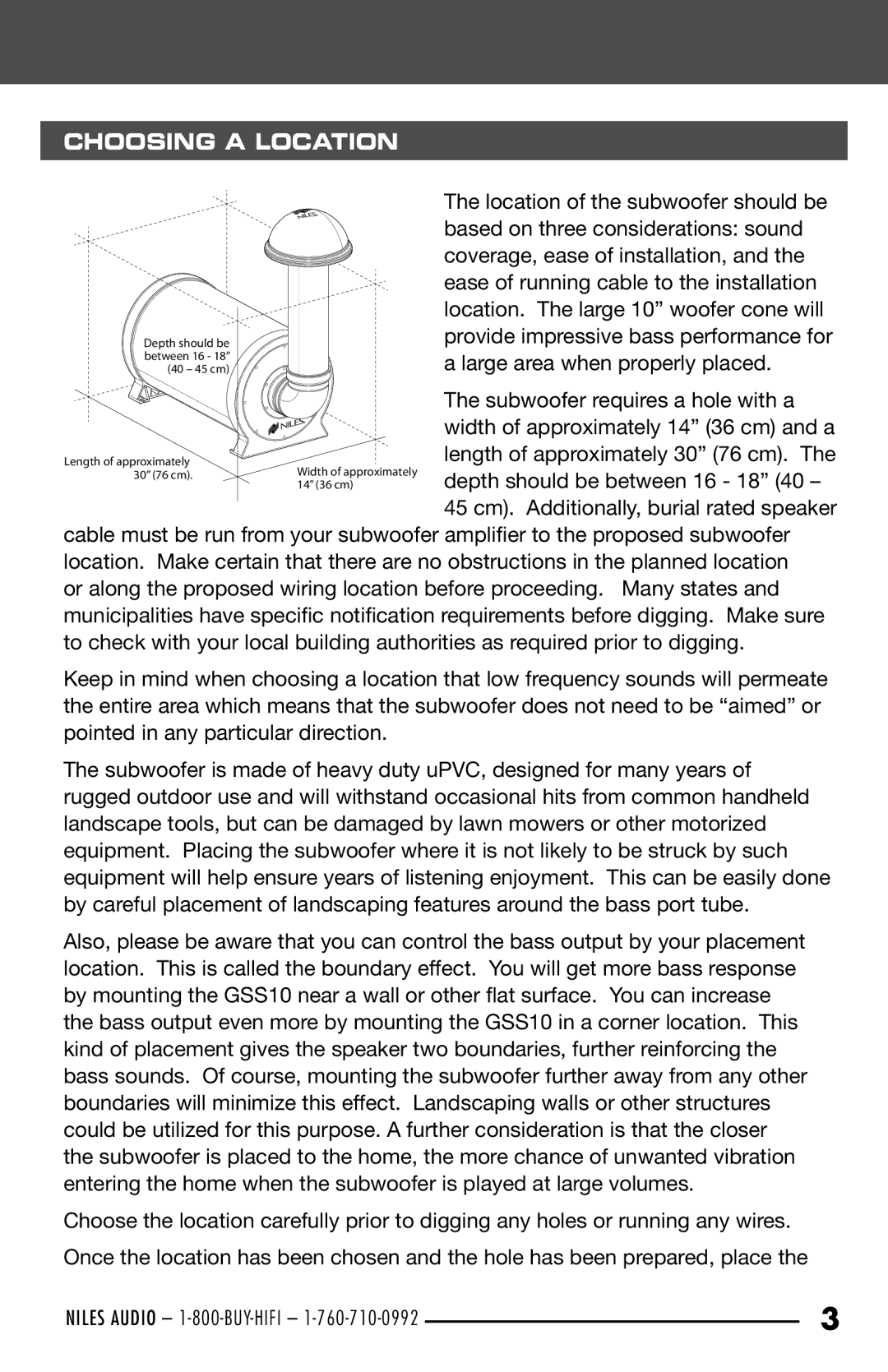 Niles Audio GSS10 manual Choosing a location 