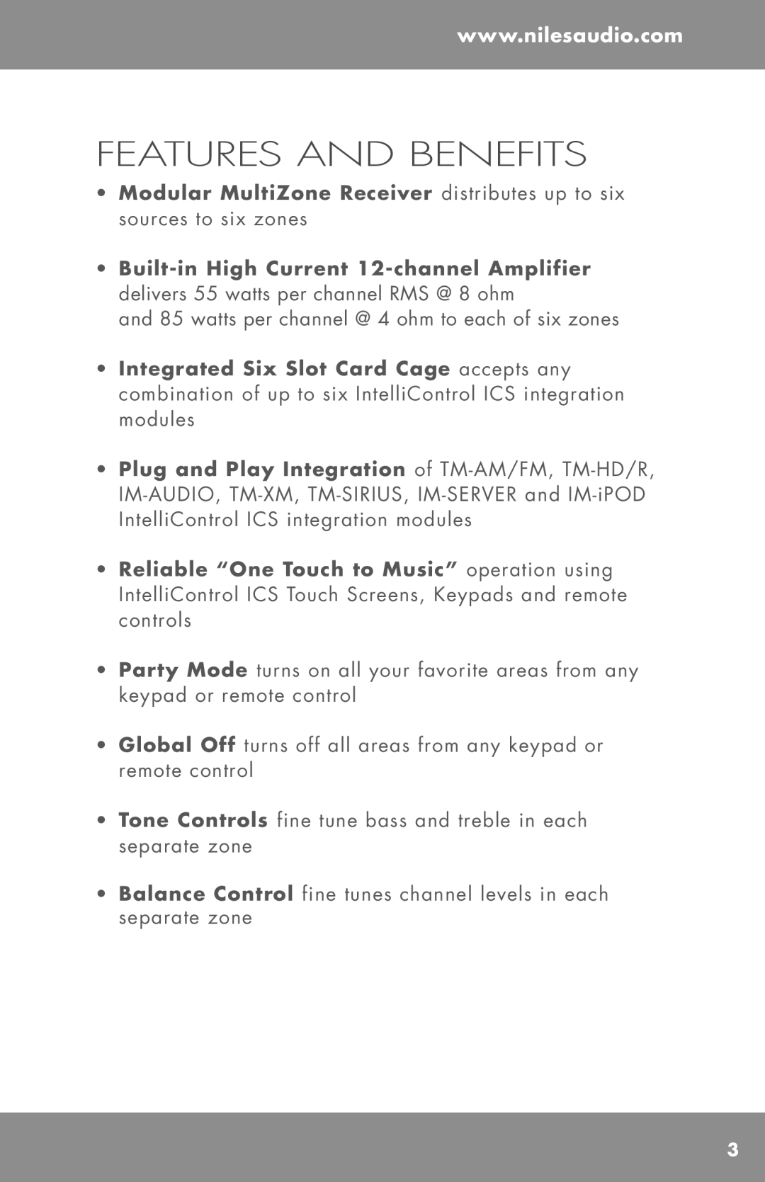 Niles Audio GXR2 manual Features and Benefits 