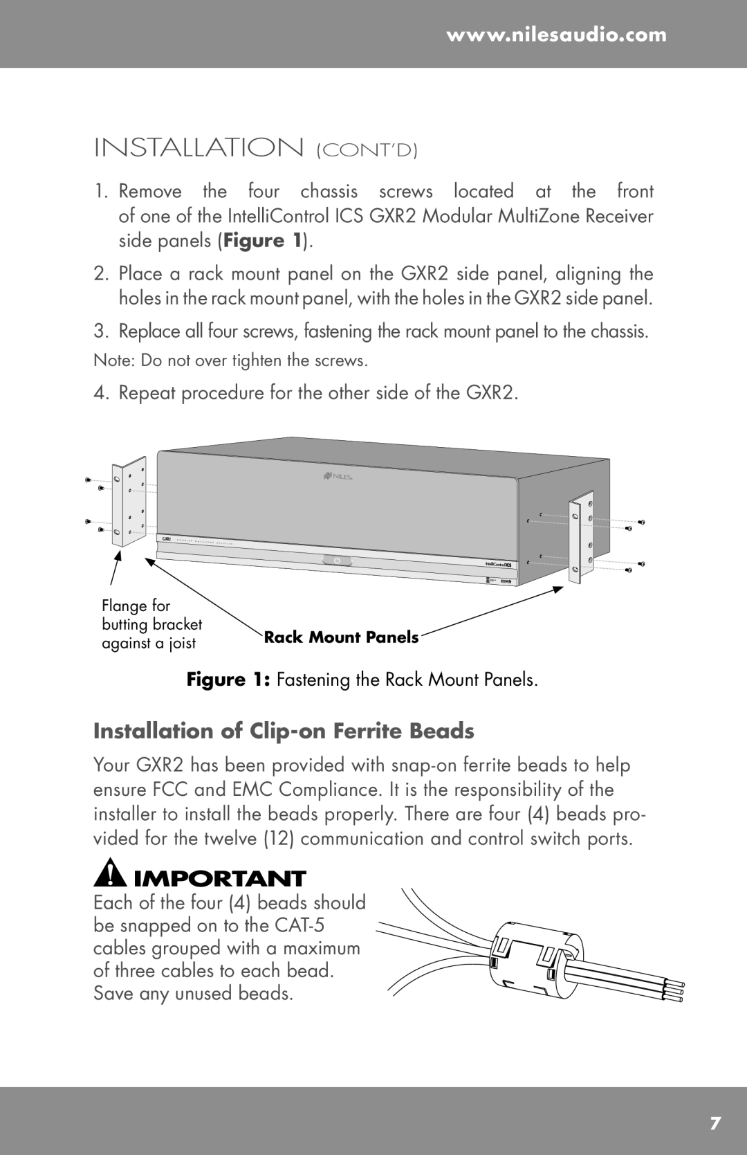 Niles Audio GXR2 manual Installation CONT’D 