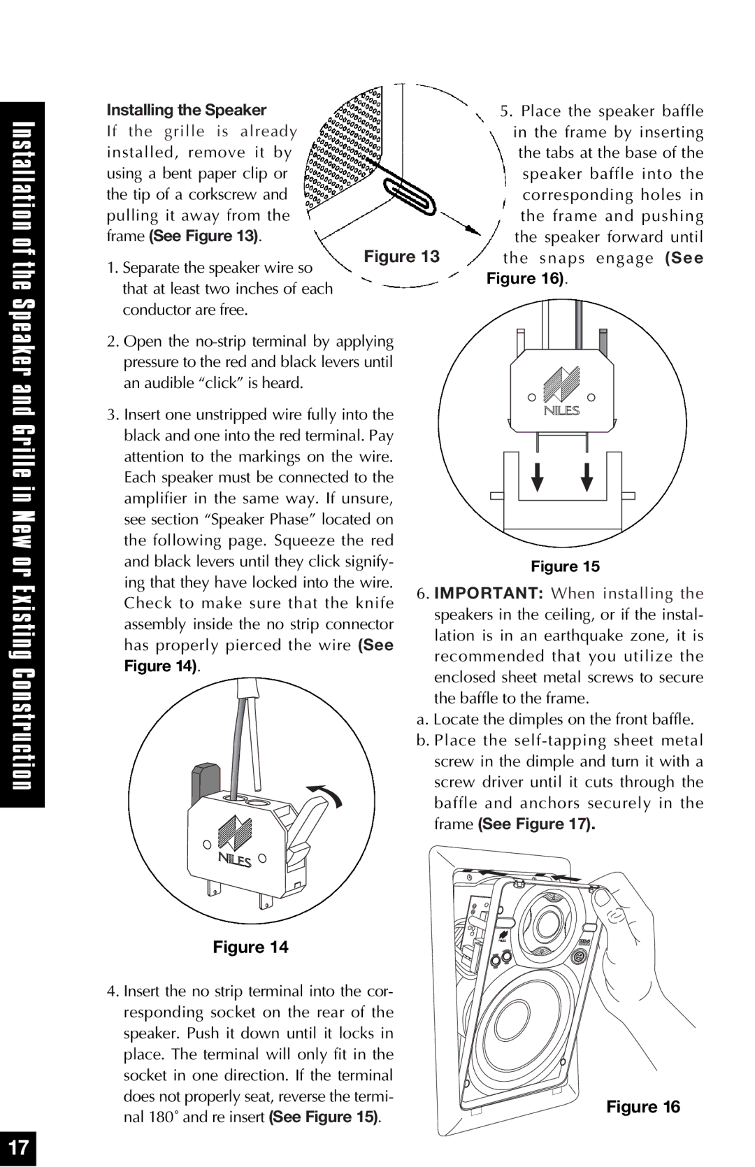 Niles Audio HD6, HD5, HD8.3 manual Installing the Speaker, Frame See Figure 