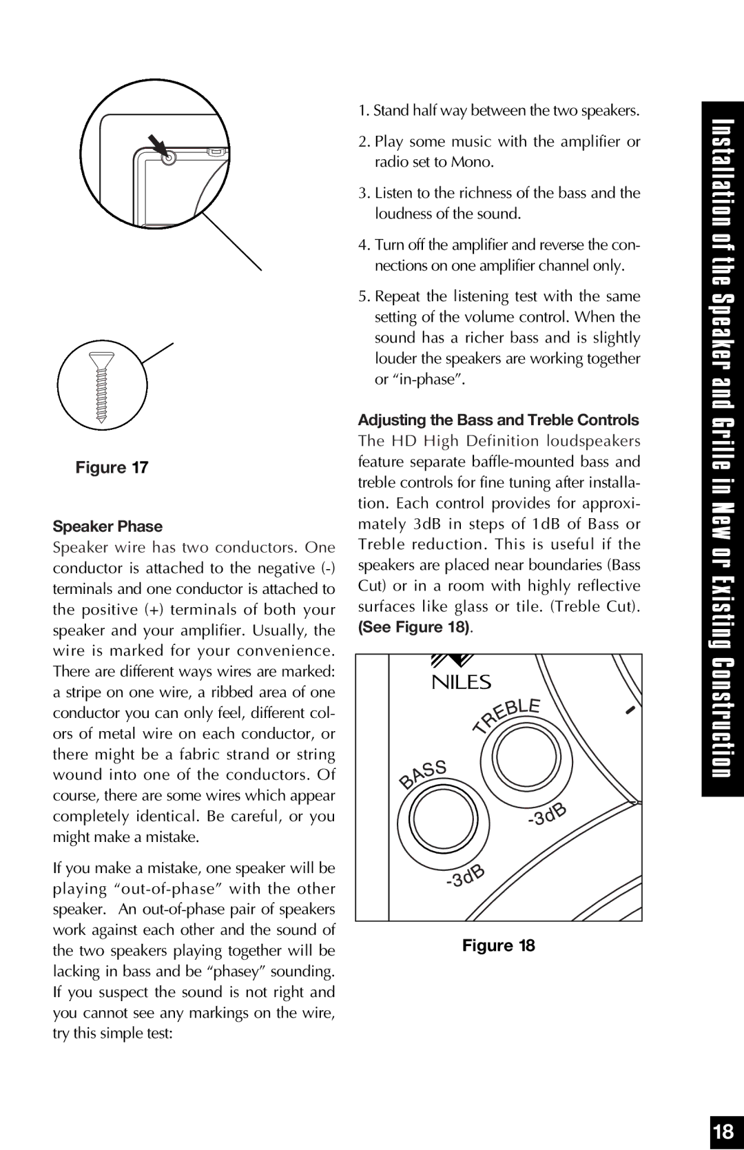 Niles Audio HD5, HD8.3, HD6 manual Speaker Phase, Adjusting the Bass and Treble Controls 