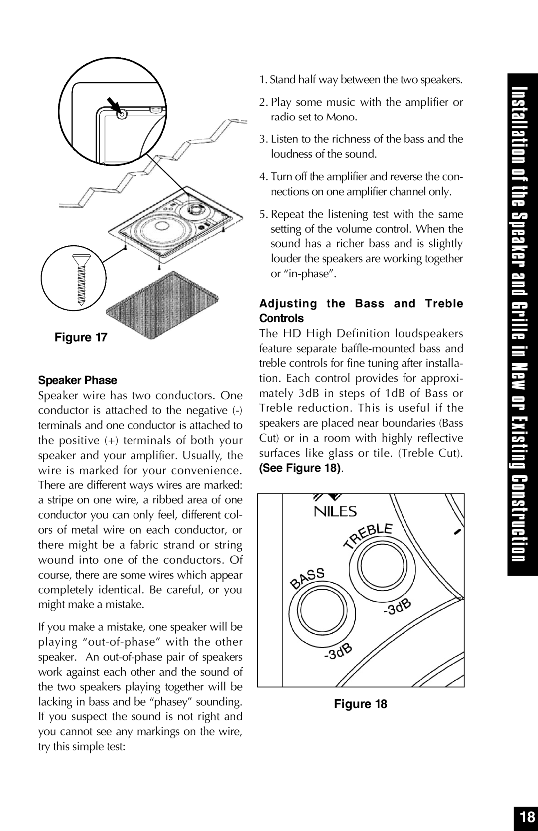 Niles Audio HD5, HD8.3, HD6 manual Speaker Phase, Adjusting the Bass and Treble Controls 