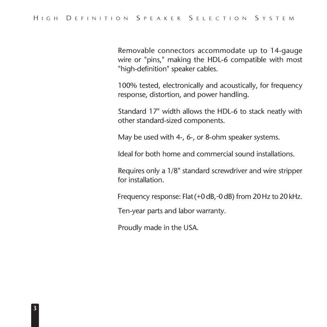 Niles Audio HDL-6 manual 