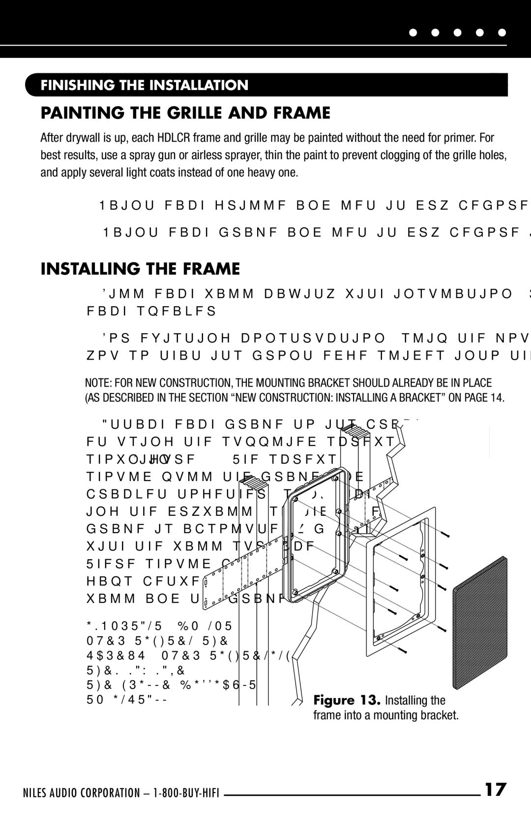 Niles Audio HDLCR manual Painting the Grille and Frame, Installing the Frame, Finishing the Installation 