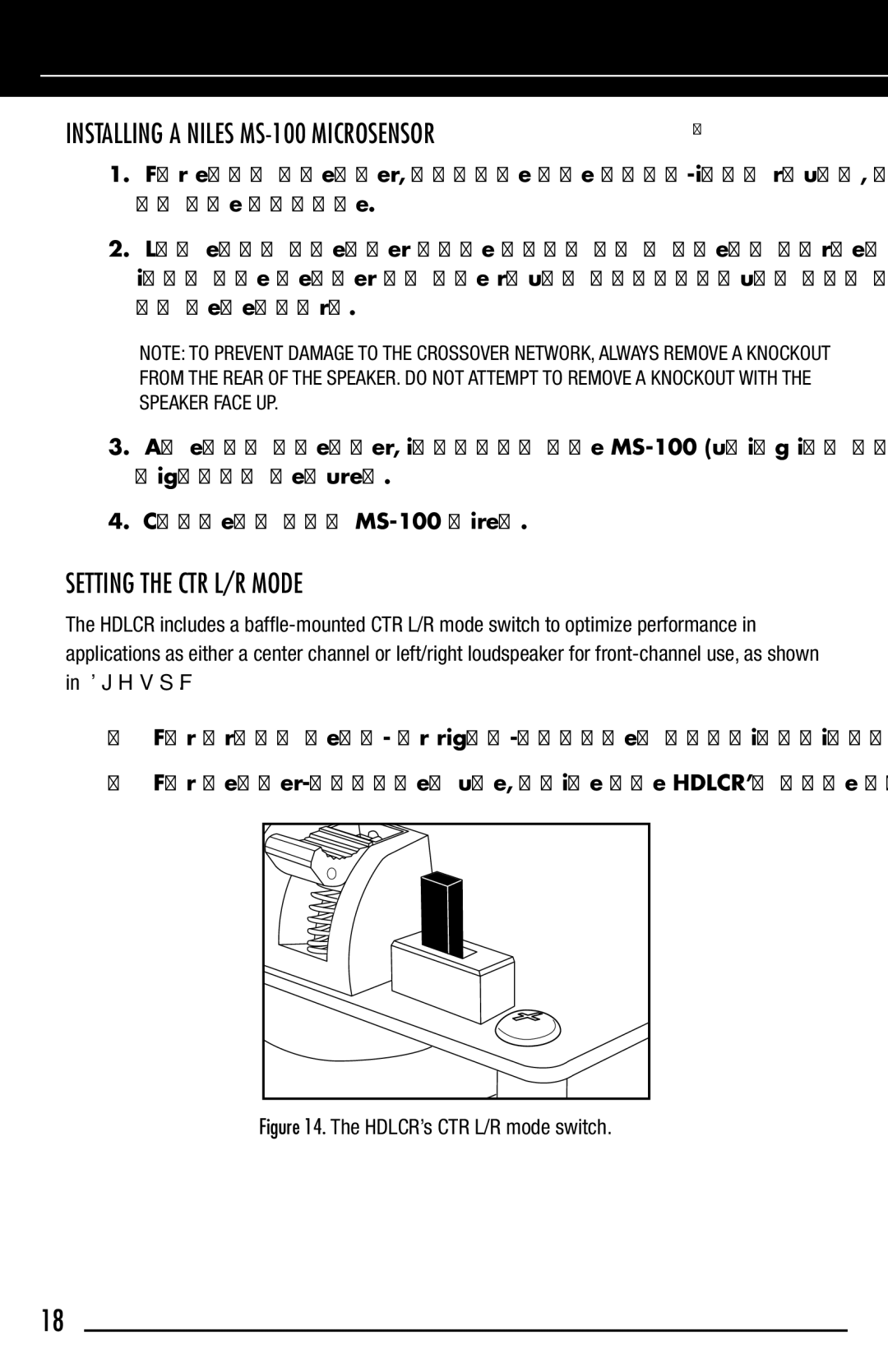 Niles Audio HDLCR manual Installing a Niles MS-100 Microsensor, Setting the CTR L/R Mode 