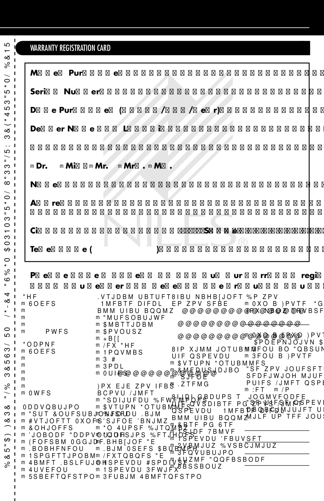 Niles Audio HDLCR manual Warranty Registration Card, Yes 