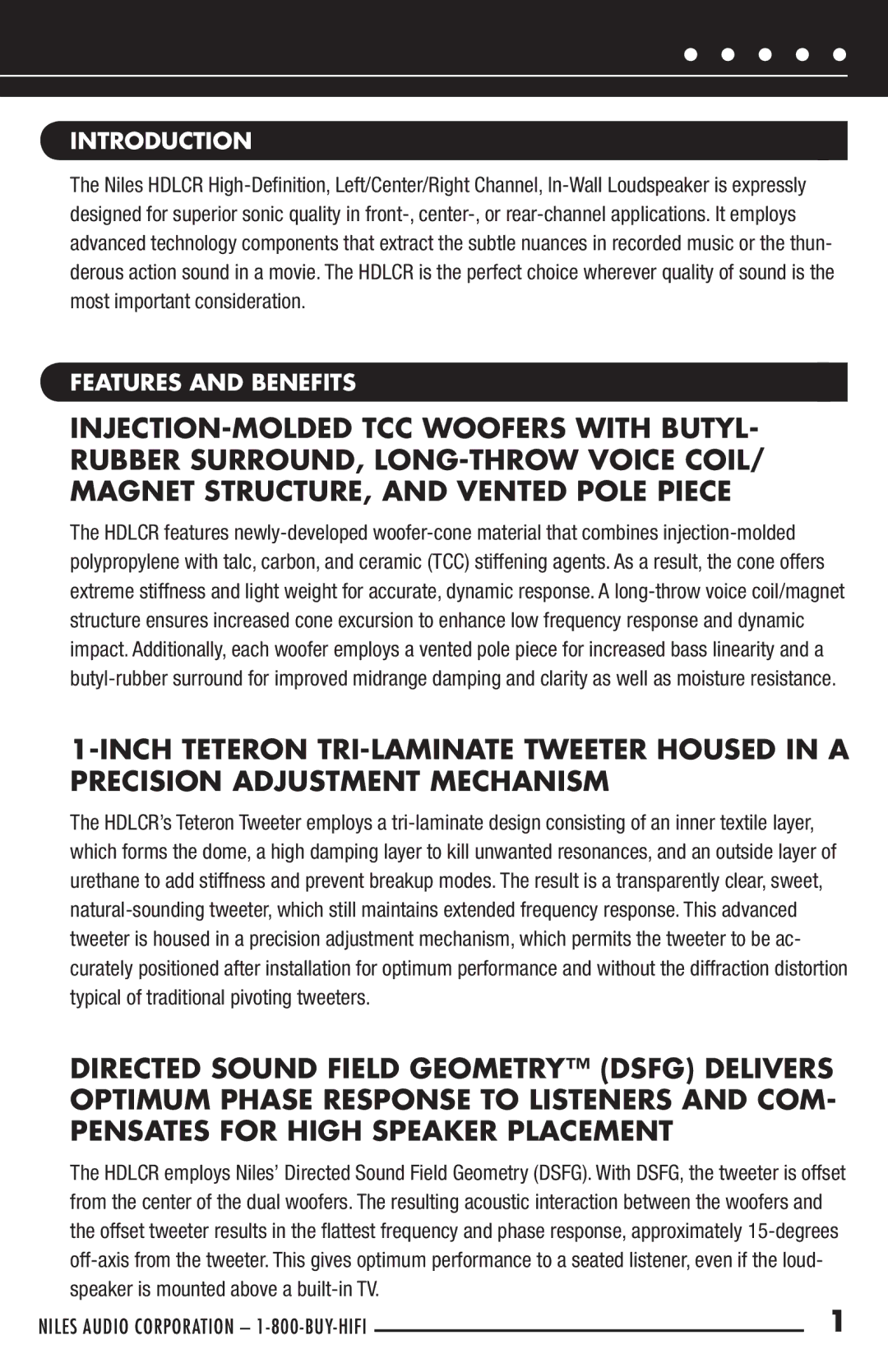 Niles Audio HDLCR manual Introduction, Features and Benefits 