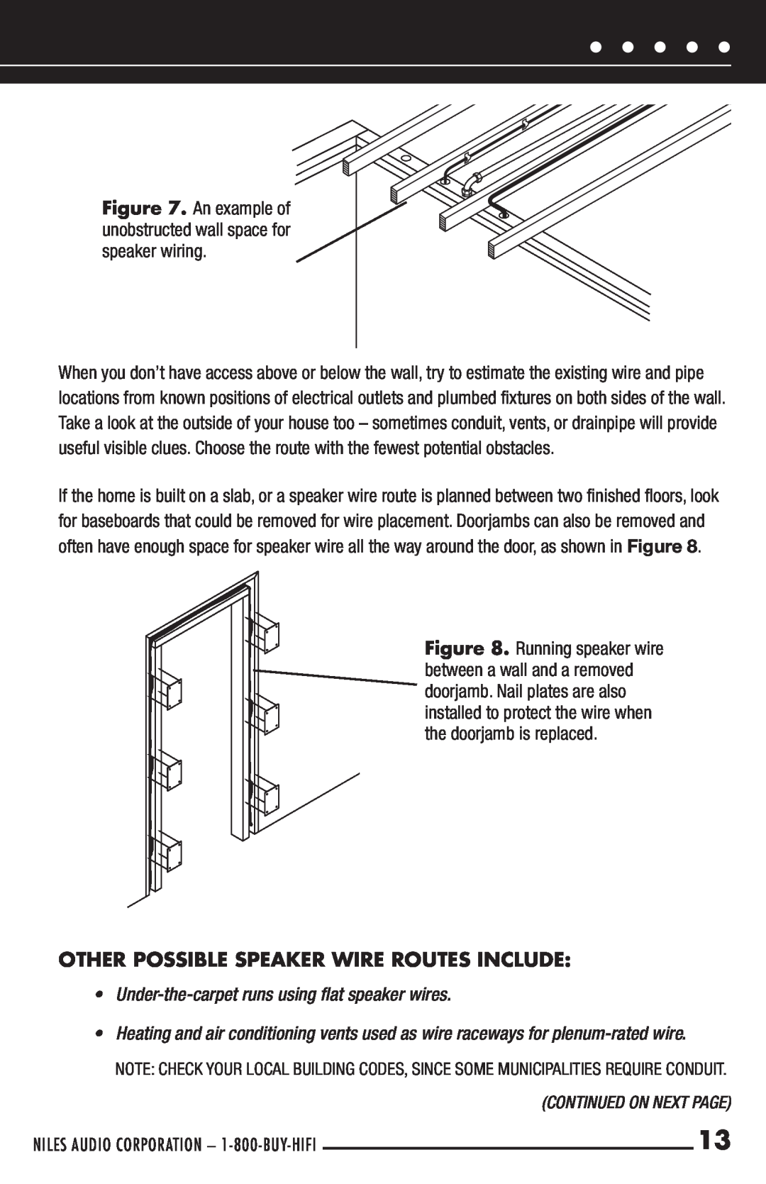Niles Audio HDLCR manual speaker wiring, Other Possible Speaker Wire Routes Include, Continued On Next Page 