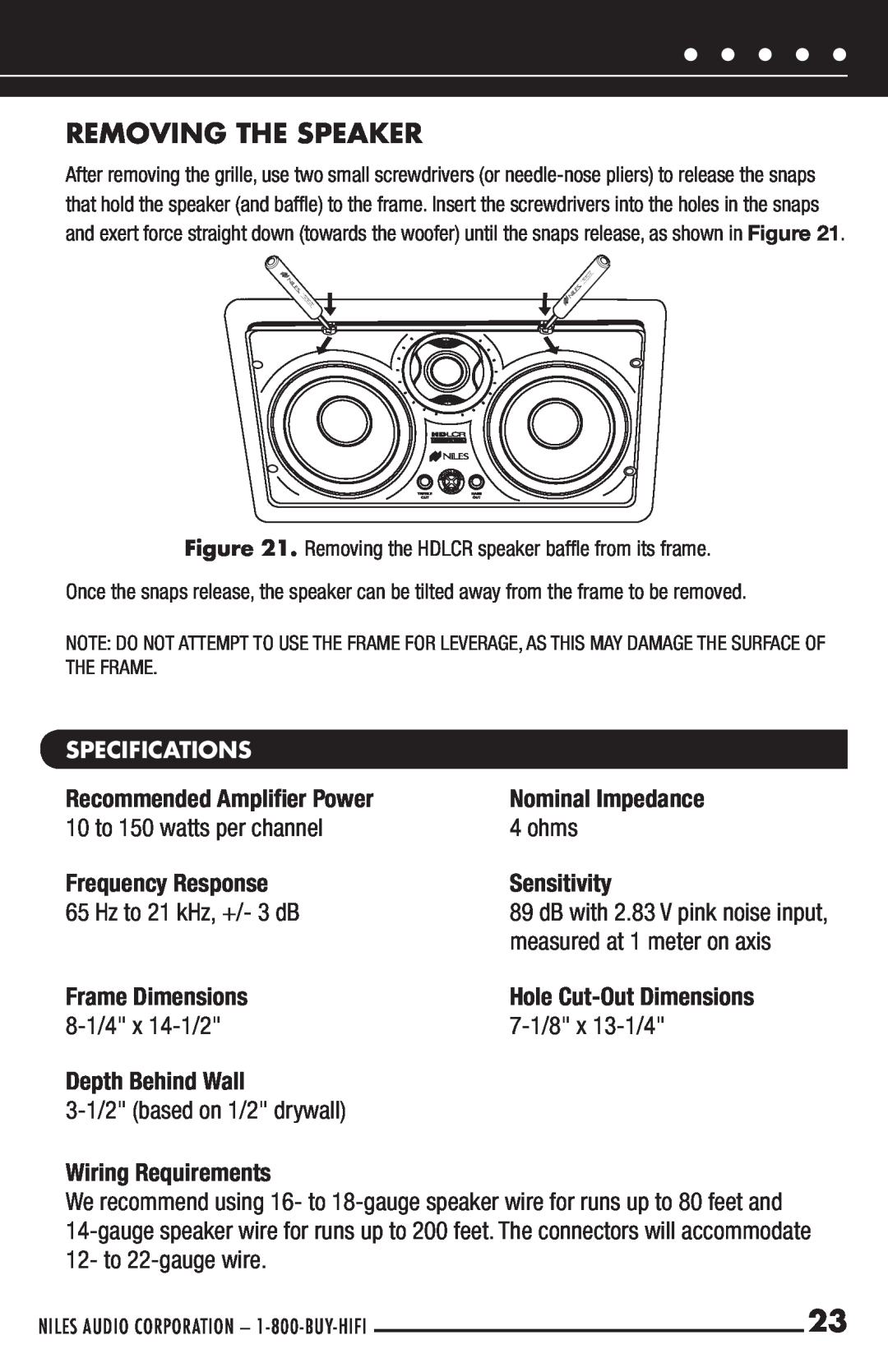 Niles Audio HDLCR manual Removing The Speaker 