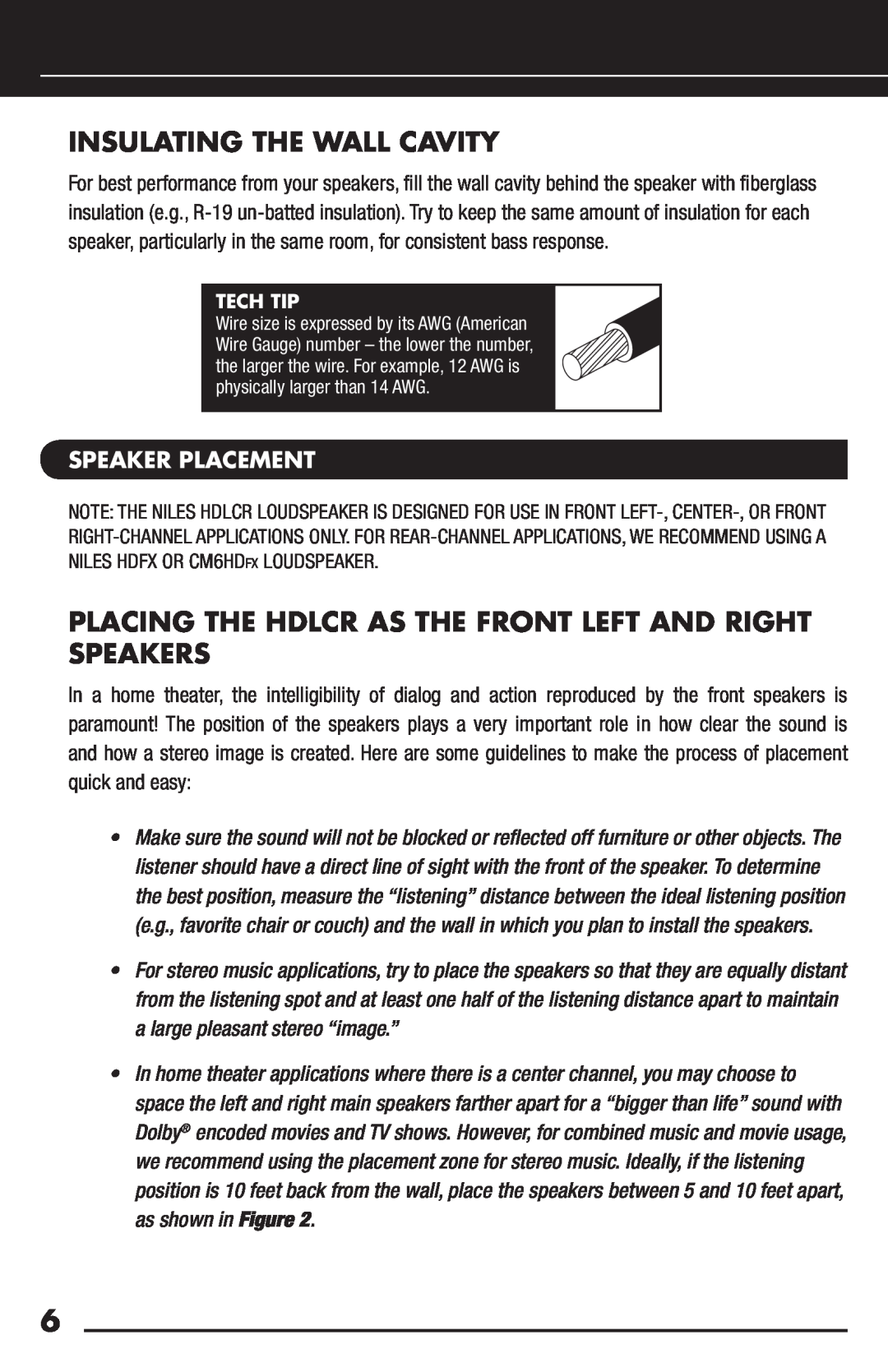 Niles Audio HDLCR manual Insulating The Wall Cavity, Speaker Placement, Tech Tip 