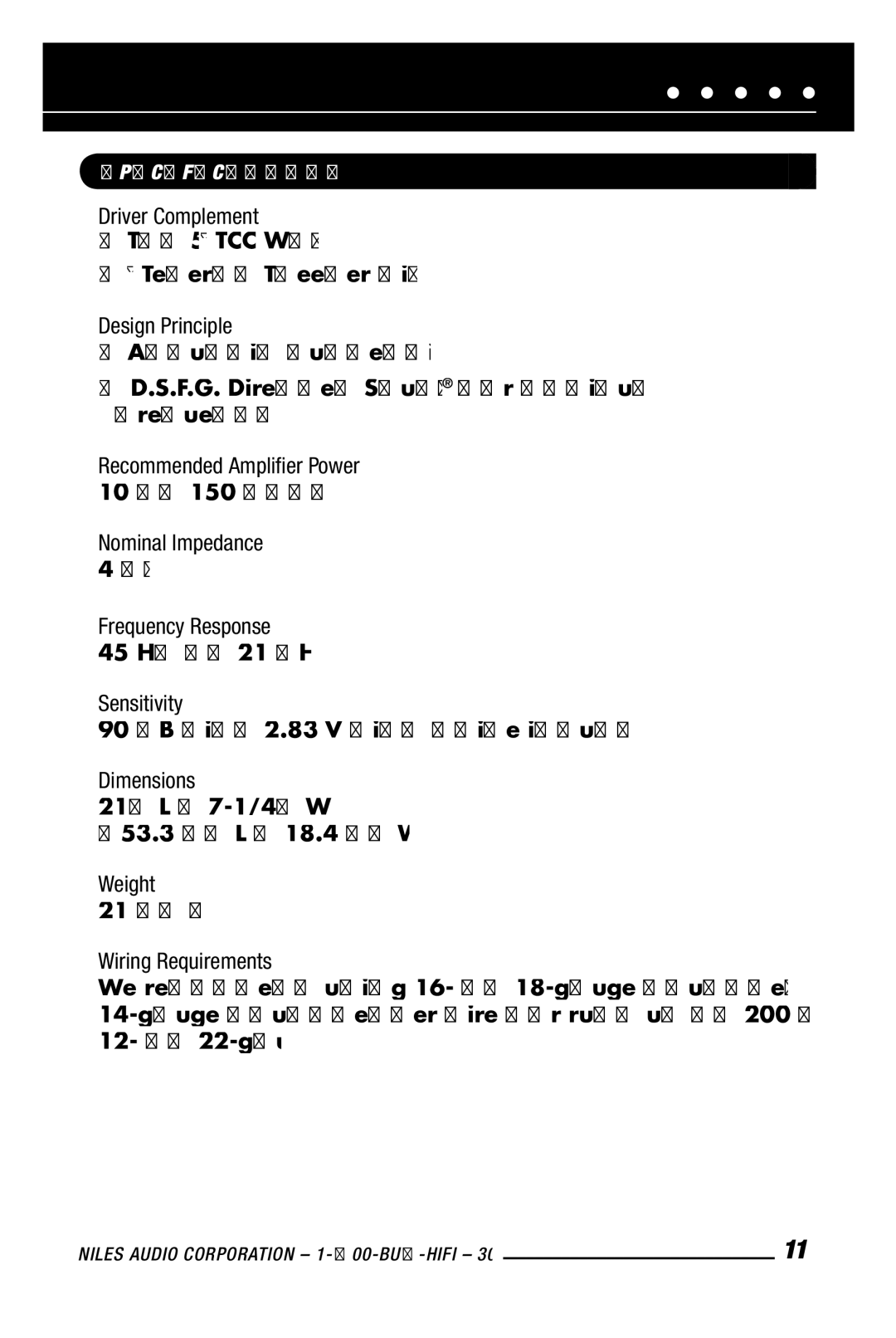 Niles Audio HDLCRBX manual Specifications 