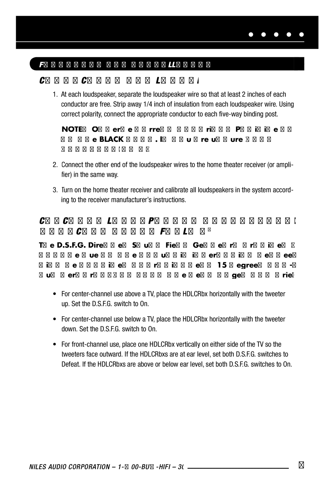 Niles Audio HDLCRBX manual Connecting the Loudspeaker 