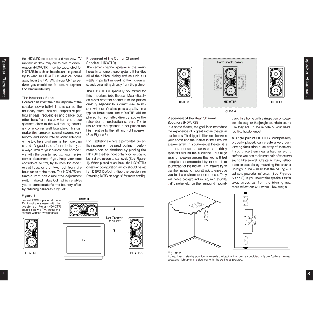 Niles Audio HDCTR, HDLRS manual Boundary Effect, Placement of the Center Channel Speaker Hdctr 