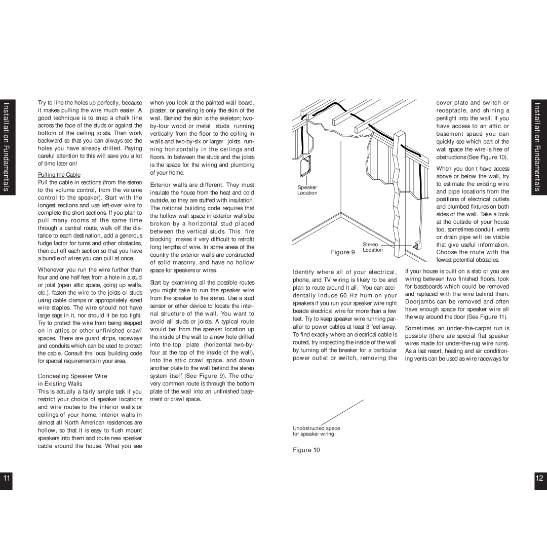 Niles Audio HDCTR, HDLRS manual Location, Concealing Speaker Wire Existing Walls 