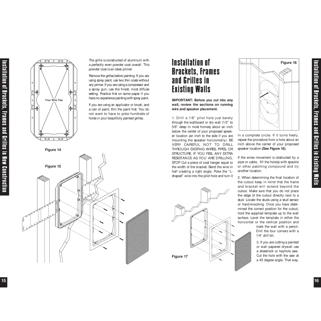 Niles Audio HDCTR, HDLRS manual Installation Brackets, Frames Grilles Existing Walls 