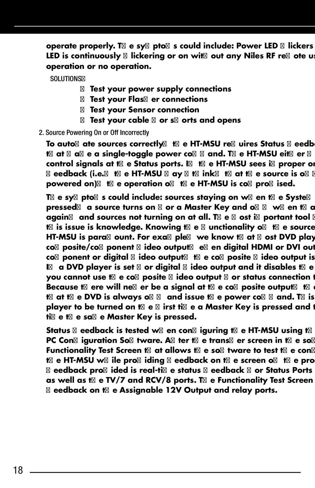 Niles Audio HT-MSU manual Accessories, Source Powering On or Off Incorrectly 