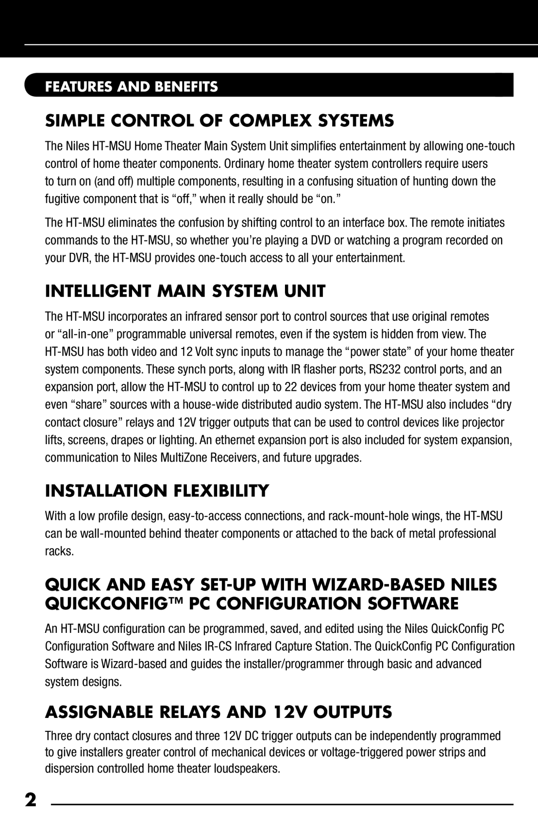 Niles Audio HT-MSU manual Simple Control of Complex Systems, Intelligent Main System Unit, Installation Flexibility 