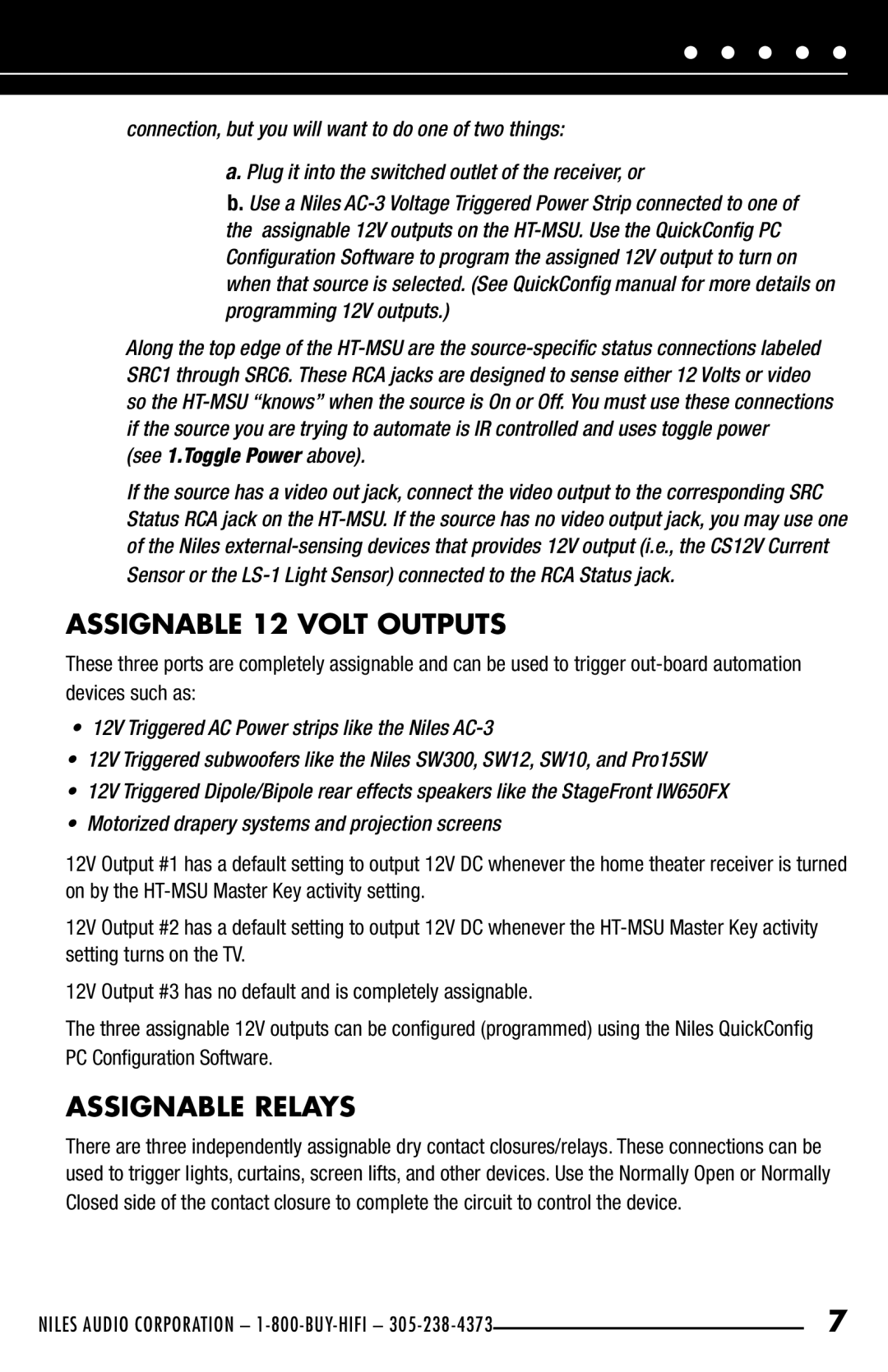 Niles Audio HT-MSU manual Assignable 12 Volt Outputs, Assignable Relays 