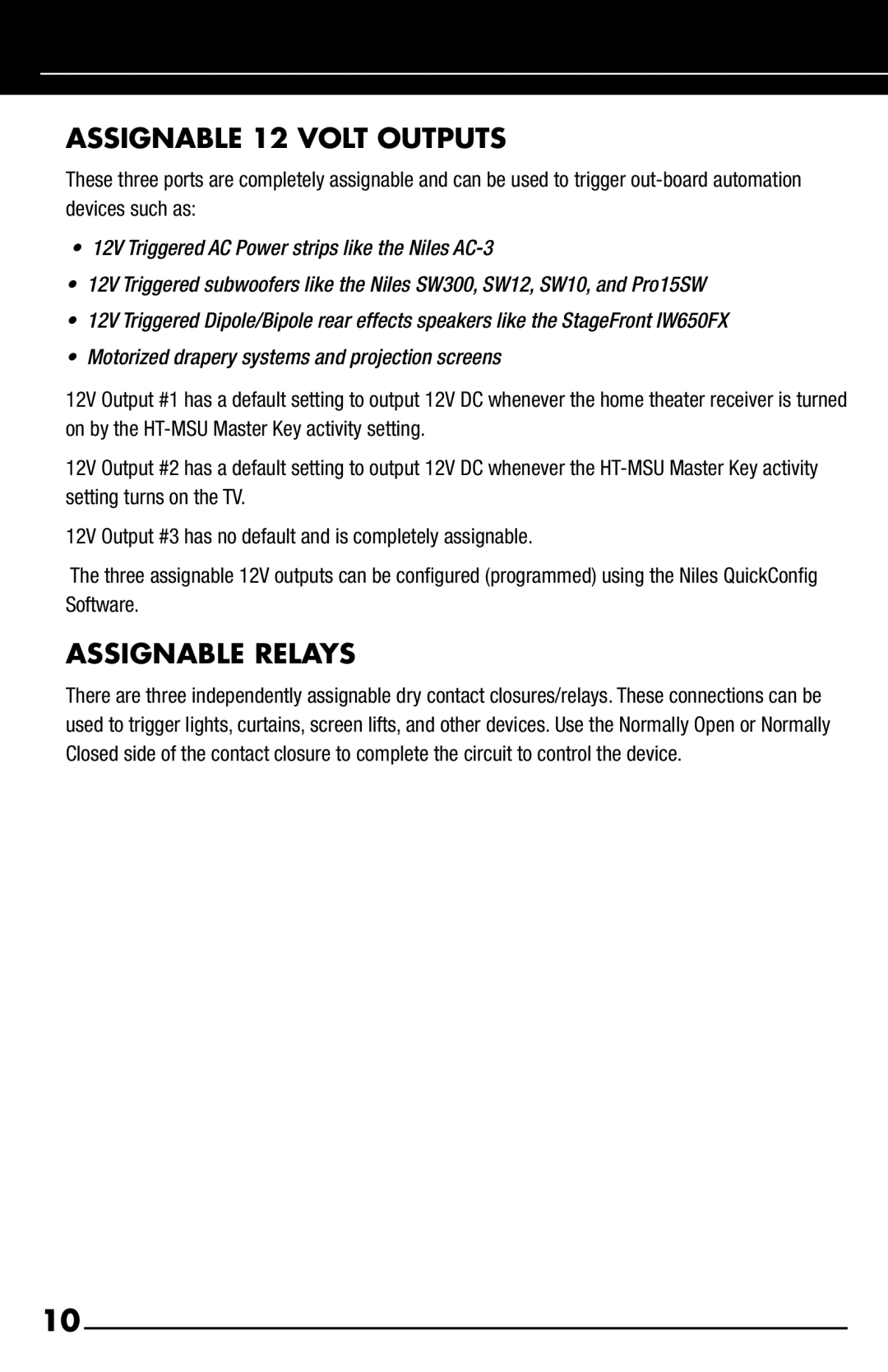 Niles Audio iC2 manual Assignable 12 Volt Outputs, Assignable Relays 