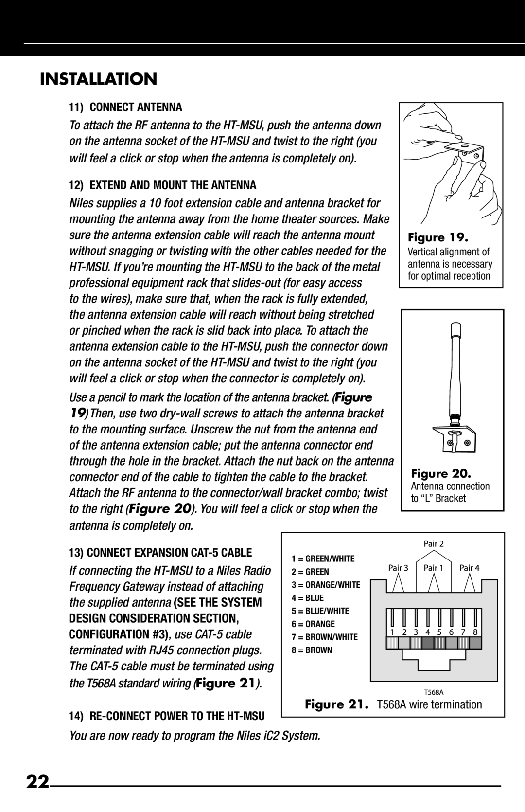 Niles Audio iC2 manual Installation, Connect Antenna, Extend and Mount the Antenna 