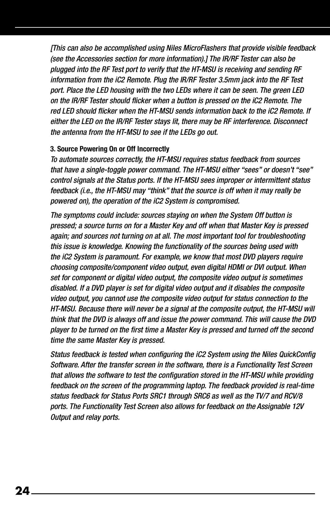 Niles Audio iC2 manual Source Powering On or Off Incorrectly 