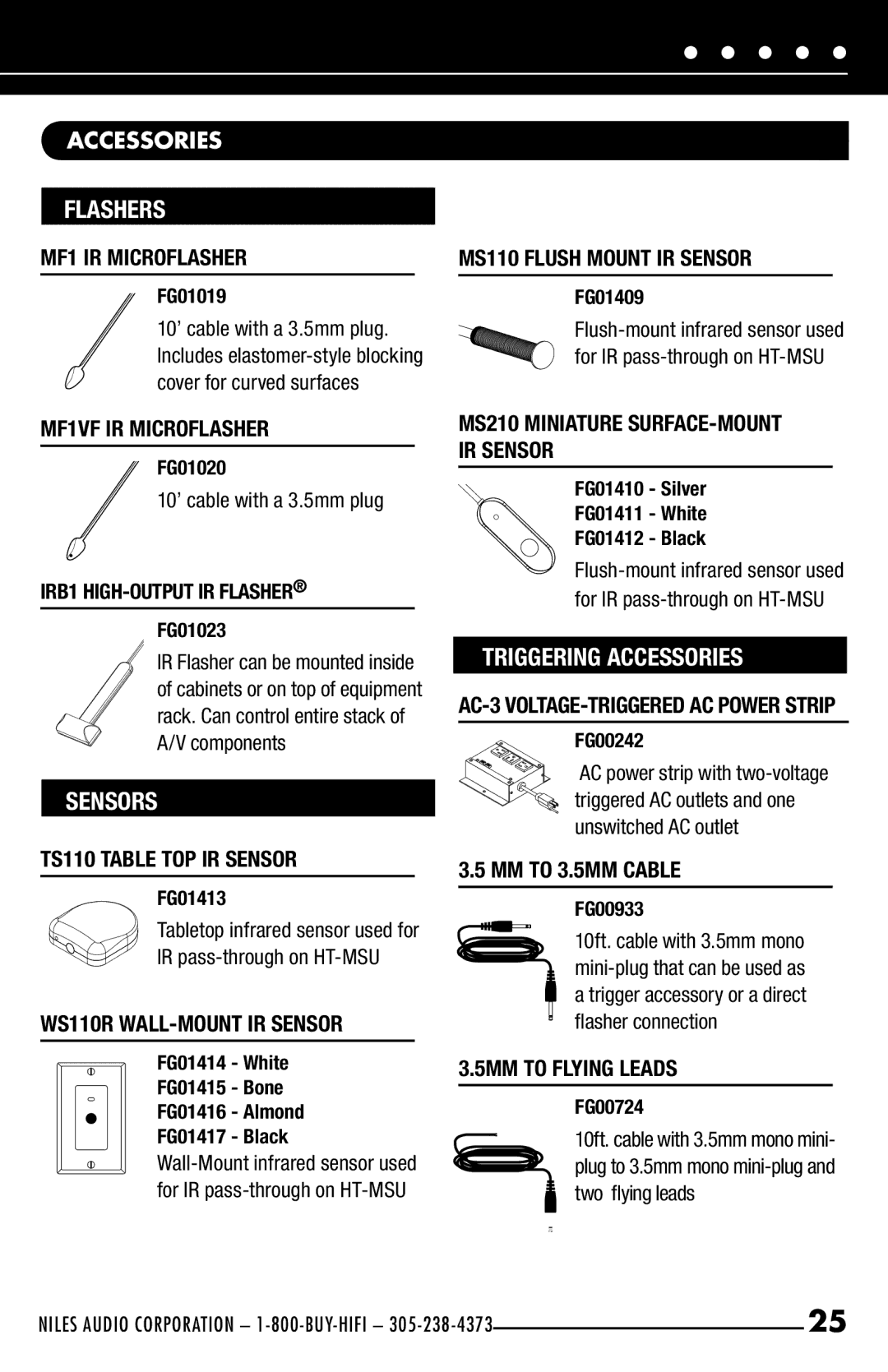 Niles Audio iC2 manual Accessories, 10’ cable with a 3.5mm plug, IR pass-through on HT-MSU 