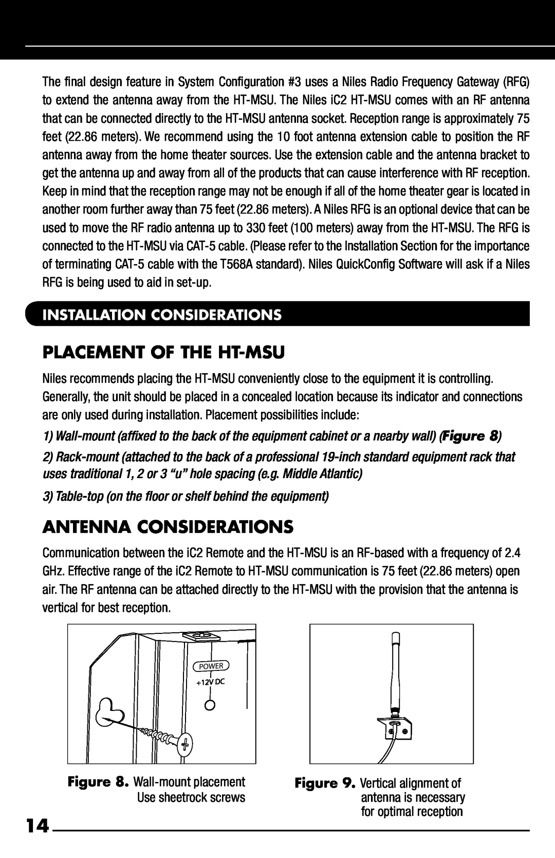 Niles Audio iC2 manual Placement Of The Ht-Msu, Antenna Considerations, Installation Considerations 